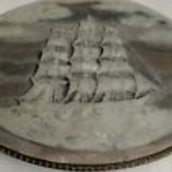 Vintage Incolay Stone Belt Buckle Cameo Sailing Ship Boat Clipper Nautical - Picture 2 of 6